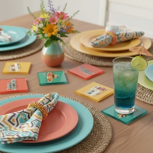 Posavasos Acrílicos con Diseño de Autos Clásicos, Impresión UV Cuadrada, Decoración Moderna para Viajes de Año Nuevo, Juego de Cuatro - Product Image 2