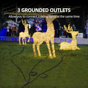 Cavo di Prolunga Natalizio da Esterno Impermeabile da 7,6 m con 1 a 3 Prese Divisorie e 3 Coperture di Sicurezza Elettrica per Cavi di Alimentazione e Uso Interno - Product Image 3