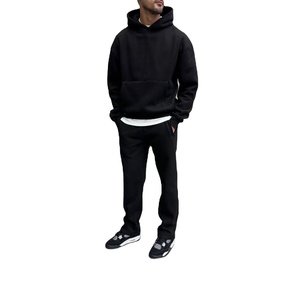 Ensemble survêtement et pantalon de jogging en molleton uni noir épais en coton avec impression en relief de haute qualité pour hommes 2026 - Product Image 3