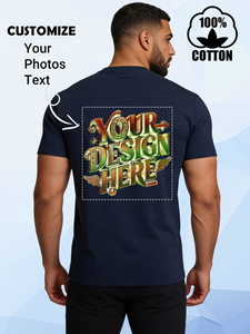 Custom Men's 100% Cotton Short Sleeve T-Shirt With Front And <b>Back</b> Print Design Regular Fit O-Neck Casual Jersey Knitted Style - Product Image 2