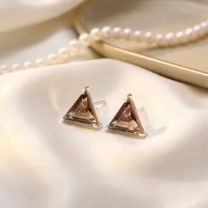 Boucles d'oreilles clous triangulaires en argent sterling 925 de luxe avec quartz fumé, bijoux géométriques modernes en pierres précieuses pour femmes - Product Image 1