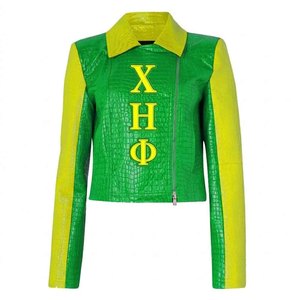 เสื้อแจ็คเก็ตมอเตอร์ไซค์สำหรับผู้หญิง แบรนด์ Chi Eta Phi สไตล์กรีก  วัสดุหนัง PU  แบบนักแข่ง  เสื้อคลุมสไตล์ไบค์เกอร์  เครื่องแต่งกายสำหรับชมรม  ทันสมัย - Product Image 6