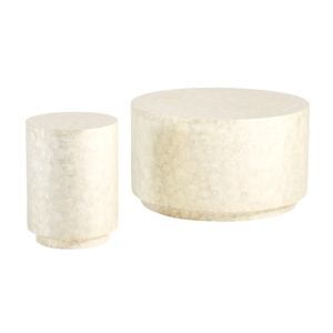 Elegante mesa auxiliar de nácar, mesa auxiliar bohemia color crema hecha a mano, mueble decorativo luminoso y sostenible de Vietnam - Product Image 3