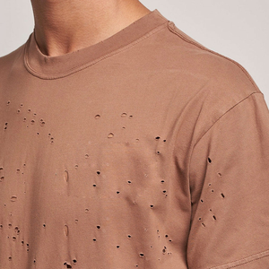 T-shirt décontracté pour homme, marron, à manches courtes et col rond, 100 % coton, en tissu toile lavé au laser, coupe oversize, respirant, couleur unie, tricoté - Product Image 6