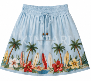 Jupe Hawaïenne en Chiffon Brodé Floral Tropical Personnalisée pour Femme, Taille Élastique, Coupe Évasée, Tenue de Plage Estivale, Vente en Gros, Fabrication OEM - Product Image 5
