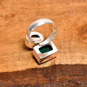 Bague en malachite et préhnite, argent sterling 925, style bohème, bijou fait main, cadeau pour elle - Product Image 3