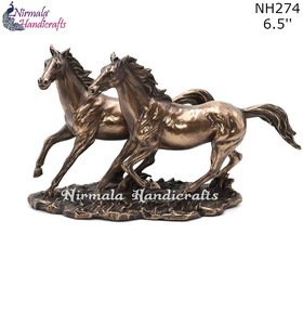 Statue de 2 chevaux en Bronze, artisanat en résine en polyrésine finition cuivre, avec support Pawti, pièce décorative intérieure et extérieure, cadeau Fengshui - Product Image 3