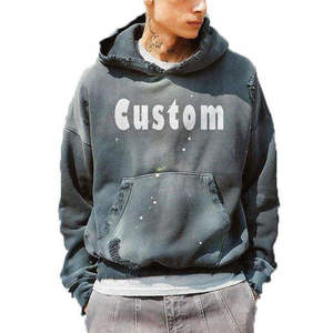 เสื้อฮู้ดดี้สตรีทแวร์คุณภาพสูง ผ้าฟลีซ 100% คอตตอน ซิปแบบวินเทจ สองชั้น ล้างสีแบบแอซิดวอชและซันวอช - Product Image 1