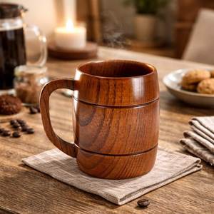 Premium Wooden Mug Handmade Solid Wood Coffee Cup Natural Finish Rustic Style Eco Friendly Drinkware - Product Image 1
