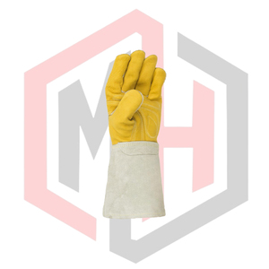 Guantes de Trabajo de Cuero con Textura Lisa Resistentes al Calor y al Desgarro, Reforzados con Aluminio, Color Amarillo Palma, para Soldadura - Product Image 2