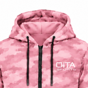 Unisex Light <b>Pink</b> Camouflage Tracksuit Full Zipper Hooded <b>Sweatshirt</b> and Matching Jogging Pants Two Piece Casual Streetwear - Product Image 5