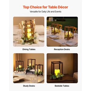 Set di 12 Lanterne in Legno per Centrotavola Matrimoniale, Include 12 Portacandele in Legno e 12 Decorazioni da Tavolo LED Senza Fiamma - Product Image 6
