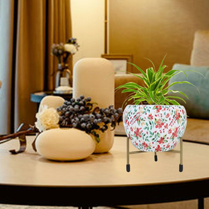 Maceta con Forma de Manzana, Blanca, con Estampado Floral, con Soporte, Maceta Decorativa de Diseño para Decoración del Hogar, Sala de Estar, Oficina - Product Image 2