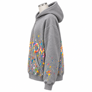 Sweat à capuche unisexe gris avec imprimé peinture colorée, coupe oversize, décontracté, pour le printemps, impression numérique, écologique - Product Image 5