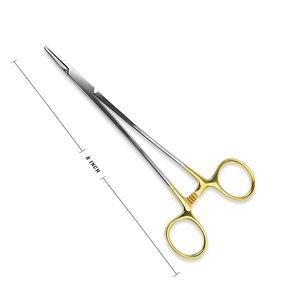 Porte-aiguilles Mayo Hegar en acier avec embout en carbure de tungstène et anneaux dorés, instrument chirurgical - Product Image 1