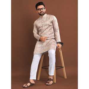 KURTA y PAYJAMA de Seda Jacquard con Estampado Digital de Lujo - Product Image 1