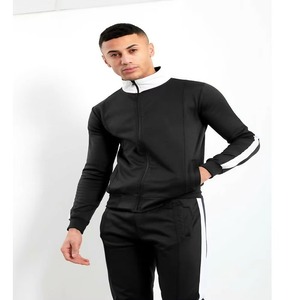 Conjunto Deportivo Slim Fit para Hombre, Chaqueta con Cierre y Cuello Alto con Franja Lateral Blanca y Negra, Pantalones Jogger con Puños, 2 Piezas, Venta al Por Mayor - Product Image 6