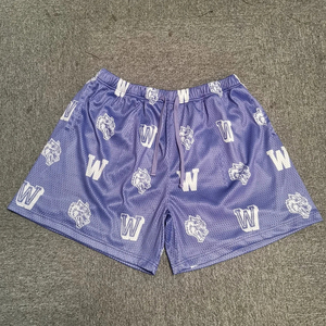 Shorts Deportivos de Malla Morada para Mujer con Logotipo W y Estampado de Tigre, Cintura con Cordón Ajustable, Estilo Deportivo, Transpirables - Product Image 5