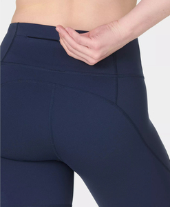 Shorts pour femmes à taille haute en tricot, couleur marine unie, coupe sportive, fermeture élastique, respirant, avec poches - Product Image 3