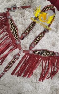 Custom Red Leather Crystal Rhinestones Inlay Genuine Leather Horse Tack Set Lightweight Seasonal western Leather Horse Tack - Product Image 2