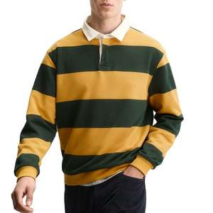 Polo de rugby à manches longues pour homme, rayures cousues, prix compétitif, logo brodé personnalisé, rayures personnalisées. - Product Image 2