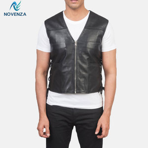 Gilet en cuir moderne pour homme, design boutonné sur le devant avec plusieurs poches, idéal pour la moto, le streetwear décontracté et les activités de plein air - Product Image 1