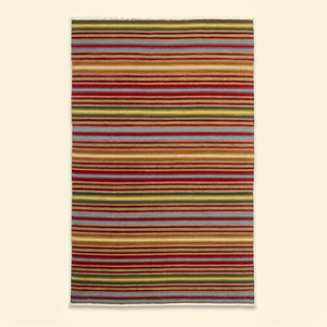 DECORDEC Tapis artisanal moderne antidérapant en laine tissée à plat multicolore rayé, respectueux de l'environnement, coloris moutarde, rouge, olive, pour salon - Product Image 1