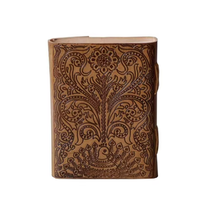 Diario de Cuero Genuino Hecho a Mano con Grabado Floral Religioso Antiguo y Logotipo Personalizado - Cuaderno Clásico para Escribir y Dibujar - Product Image 4
