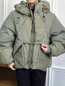 Men's Olive Green Hooded Puffer <b>Jacket</b> Casual Windproof <b>Thick</b> Polyester <b>Fleece</b> Short Loose Fit Zipper Closure Winter Wear - Product Image 6