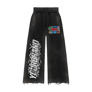 ชุดเซ็ตฮู้ดดี้ซิปและกางเกงวอร์มขาบานสำหรับผู้ชายไซส์ใหญ่พิเศษ ผ้าฝ้าย/เฟรนช์เทอร์รี่ พิมพ์โลโก้ตามสั่ง ล้างสีแบบแอซิดวอช - Product Image 3