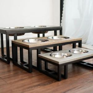 Bols surélevés pour chiens en acier inoxydable, mangeoire pour animaux de compagnie style marbre, bols surélevés pour chats avec support, support de luxe pour bols de nourriture pour animaux - Product Image 2