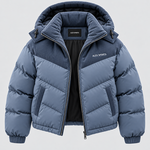 Veste matelassée à capuche pour homme Alex Sports, en velours côtelé, coupe-vent, hiver, couleur contrastée - Product Image 6