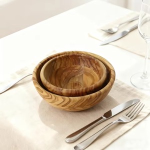Bol de service artisanal en bois d'olivier poli, moderne, écologique, non traité, 1 kg, pour salades, dîners, fruits, collations, cuisine, salle à manger - Product Image 4