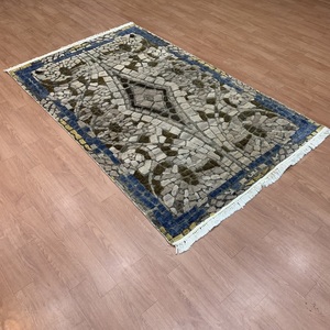 Hand Knotted Wool Area Rug-TRO-0253 Modern Geometric <b>Mosaic</b> for Living Room Wool Silk Area Rug - Product Image 3