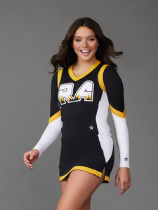 Uniforme de cheerleading pour adultes, jupe bicolore blanc, violet et turquoise, avec pompons, imprimé pailleté, en spandex et polyester - Product Image 4