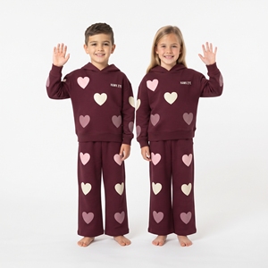 Conjunto Deportivo con Capucha y Diseño de Corazón para Niños y Niñas, Pantalones Anchos, Ropa Deportiva Informal, Conjuntos Deportivos a Juego, Venta al Por Mayor - Product Image 1