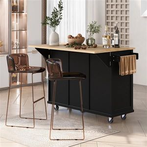 Carrello da Cucina a 5 Ruote con Piano Ribaltabile in Legno di Gomma, Struttura in Acciaio e Metallo, Ripiani Interni e Anta Armadietto - Product Image 3