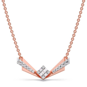 Collar con colgante de diamante en forma de V angular, alas superpuestas en oro rosa y diseño geométrico central brillante - Product Image 1