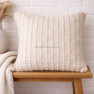 Funda de Cojín Bohemia Hecha a Mano con Textura de Algodón Tejido y Cierre, 26x26, para Decoración de Cama y Sofá - Product Image 1