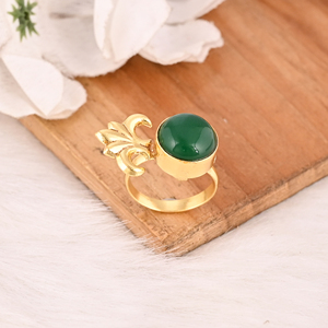 Stylish <b>Adjustable</b> Green Onyx Brass <b>Ring</b> Handmade Gemstone Jewelry for Women - Product Image 4