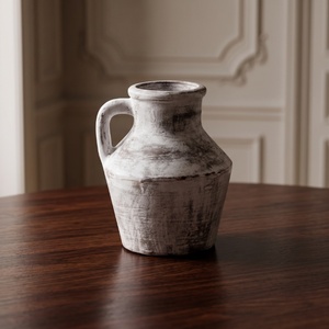 Antique Whitewashed <b>Ceramic</b> Jug <b>Vase</b> with Single Handle Rustic Pottery for Home Decor - Product Image 3