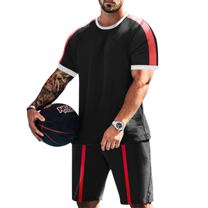 Conjunto de Camiseta y Pantalones Cortos de Algodón para Hombre, Estilo Casual, para Correr en Verano, Tallas Grandes, Personalizables, Transpirables, con Franjas Laterales Estampadas - Product Image 4