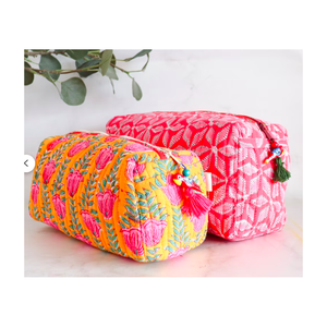 Hand Block Printed Vanity <b>Bag</b> for Women Travel Cosmetic Pouch Block Print Make up Zipper Pouch - Product Image 2