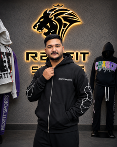 REXFITSPORTS 2026 Sweat à capuche personnalisé noir entièrement zippé 280–300 GSM en coton polyester molletonné imprimé, noir anthracite, style streetwear - Product Image 5
