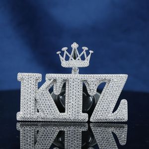 Hip Hop Jewelry Iced Out Moissanite Crown King Bail 925 Sterling Silver Gold Plated Letter Pendant for Men's - Product Image 1