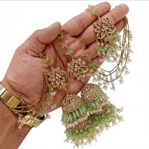 Parures de mariée tendance en acier inoxydable, collier et boucles d'oreilles multi-pendentifs Jhumki Sahara, collection de bijoux de luxe en zircon de qualité supérieure pour femmes - Product Image 1