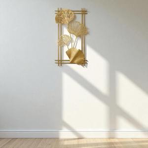 Arte de pared de 3 piezas con diseño botánico de hojas metálicas en acabado dorado, plateado y azul para decoración de la sala de estar y crear un punto de foco. - Product Image 4