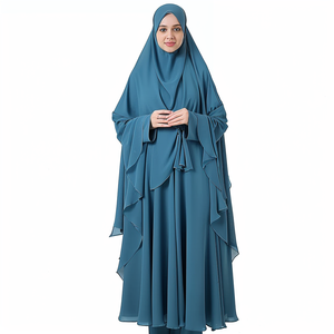 Nuovi arrivi abbigliamento islamico tradizionale donna tinta unita <span class=keywords><strong>Abaya</strong></span> Khimar Hijab Combo manica intera vestito alla caviglia abito musulmano - Product Image 4
