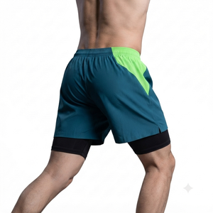 <b>High</b> Quality Athletic Sea Blue Workout Shorts Ribbed Gym Sportswear Casual Running Shorts Pockets Oxford Fabric 100% Shorts - Product Image 2