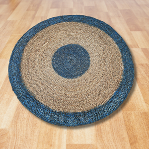 Concentric Dark Blue Striped Round Seagrass Sheets Crafted for <b>Wall</b> Decoration <b>Table</b> Settings and Natural Home Accents - Product Image 4
